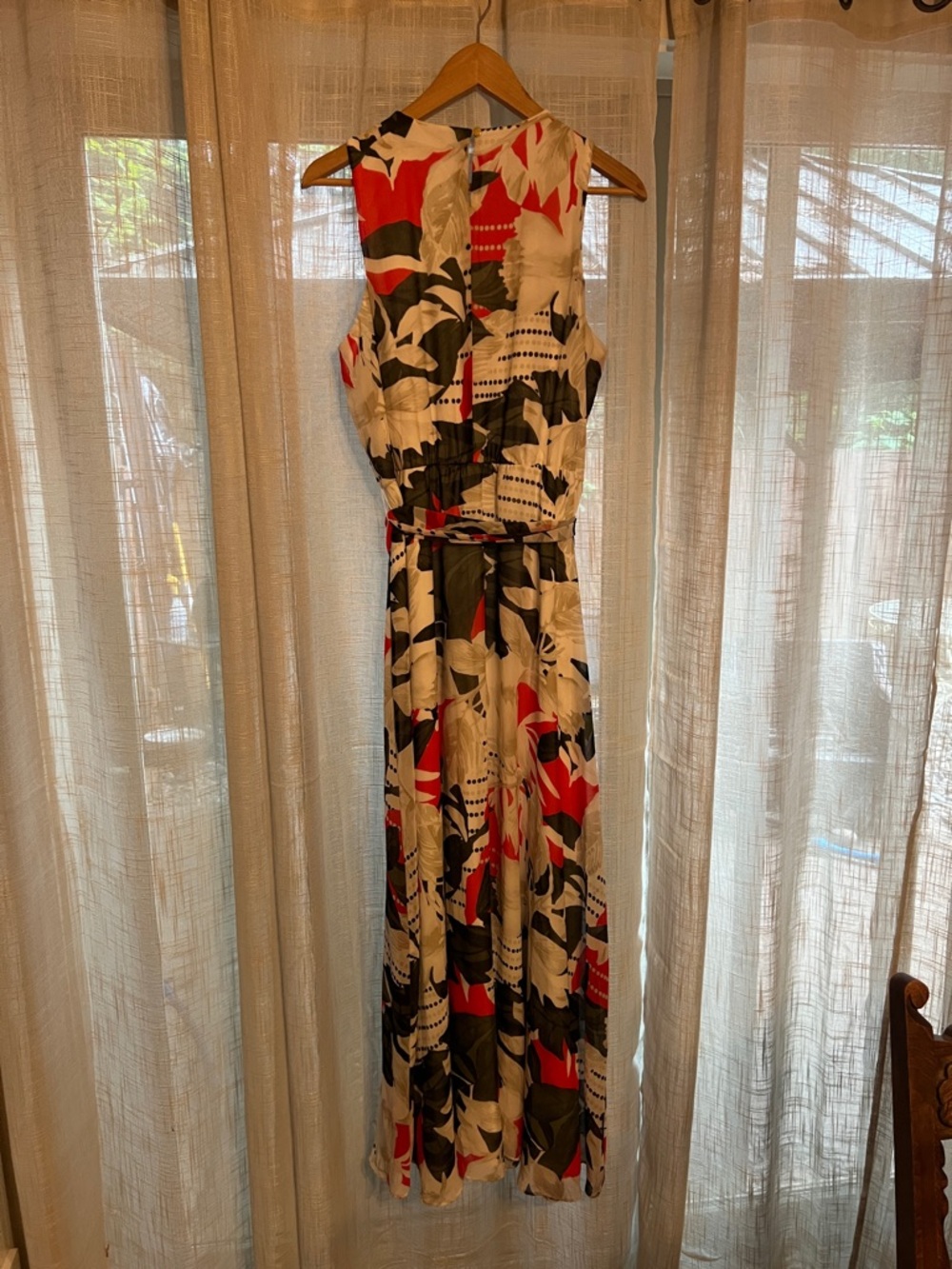 Calvin Klein Sleeveless Maxi Dress in Red, Black & Cream Abstract Print - Picture 6 of 6